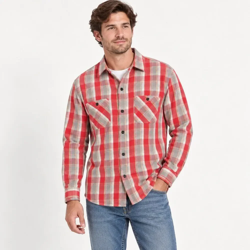 NWT J.Crew Wallace & Barnes Cotton Twill Workshirt Reggie Red Grey Plaid Large